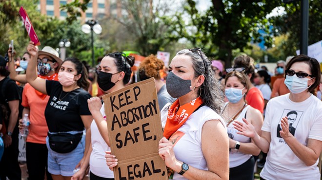 San Antonio women attend a recent rally against Texas' near-total ban on abortion.