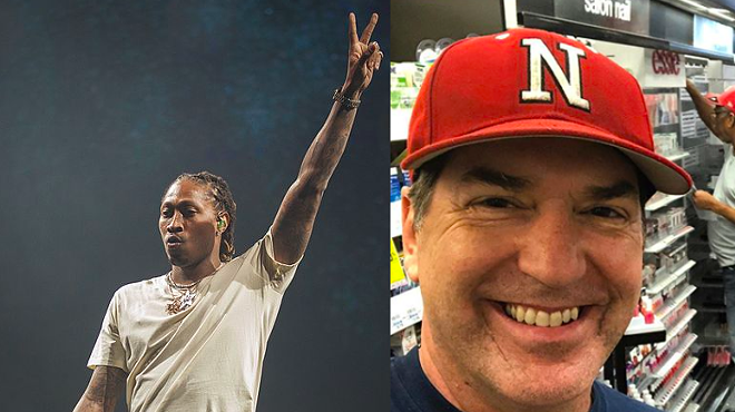 Rapper Future during a concert appearance and anchor Steve Spriester in hip-hop regalia (sort of)