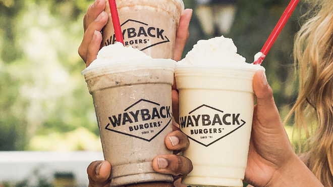 Wayback Burgers is known for monstrous nine-patty cheeseburgers and hand-dipped milkshakes.