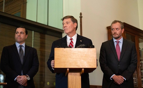 Ryan Vassar, Mark Penley and Blake Brickman, whistleblowers in the impeachment trial of Attorney General Ken Paxton, speak at a press conference in the state Capitol on Sept. 25, 2023.