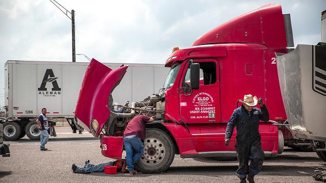 Mechanics fixed trucks last week at the inspection station near the Pharr International Bridge.