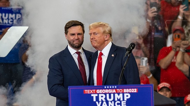 Former President Donald Trump and vice presidential nominee J.D. Vance appear at an Atlanta-area rally,