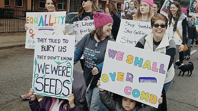 Pre-COVID protestors at a Women's March in Dallas.