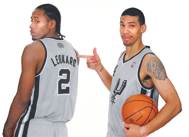 Work it: Kawhi Leonard and Danny Green model the new Spurs uniforms. - COURTESY PHOTO